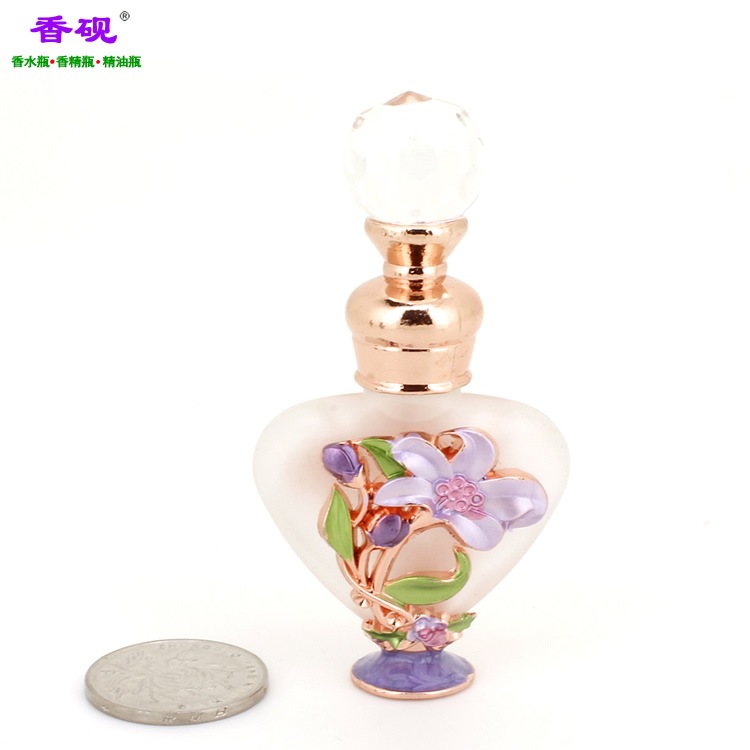 香砚定做款6ml心形紫大花朵玫瑰金色宫廷顶紫色底贵夫人精油瓶