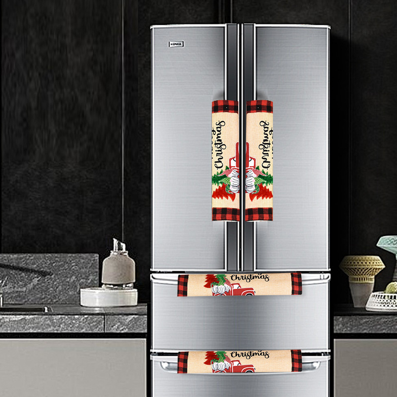 圣诞家居麻布红色冰箱微波炉把手套门把保护套圣诞节冰箱把手套