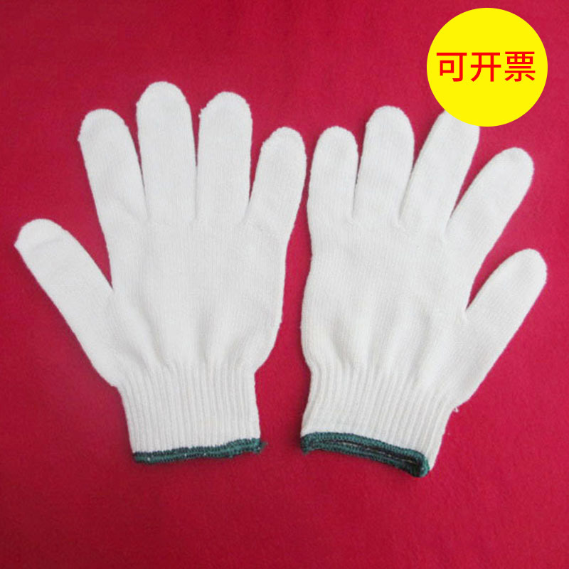 厂家批发劳保手套工地防护棉手套10针新棉60g绿锁边手套