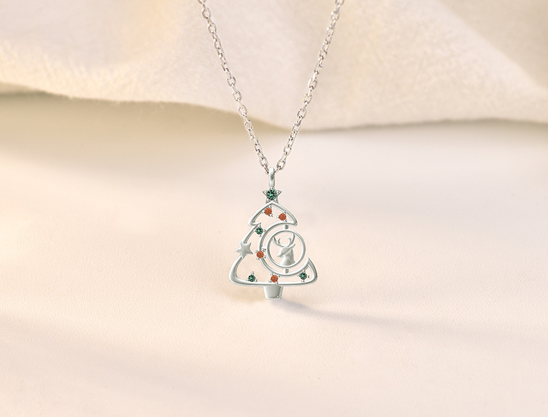 Ig Style Sweet Christmas Tree Elk Sterling Silver Zircon Pendant Necklace In Bulk display picture 1