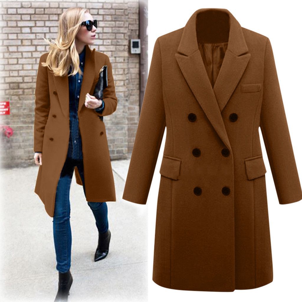 Women's middle school long large size woolen women's coat double-breasted woolen coat_voghion.com