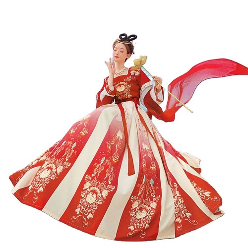 Hanfu dressfemale adult ancient country Chaoxian Tang embroidery half arm flat collar heavy industry waist Ru skirt