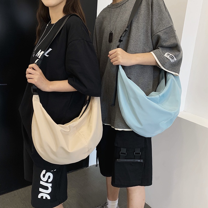 Hong Kong Style Work Bag Messenger Bag Dumpling Bag Trendy Brand Functional College Student Solid Color Bag Casual Shoulder Backpack Women's School Bag