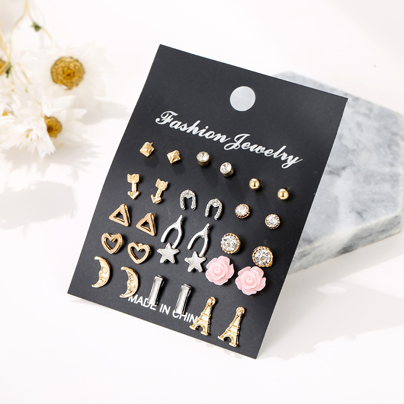 Earrings Creative Exaggerated Star Moon Earrings Set 15 Pairs Of Earrings Wholesale Nihaojewelry display picture 4