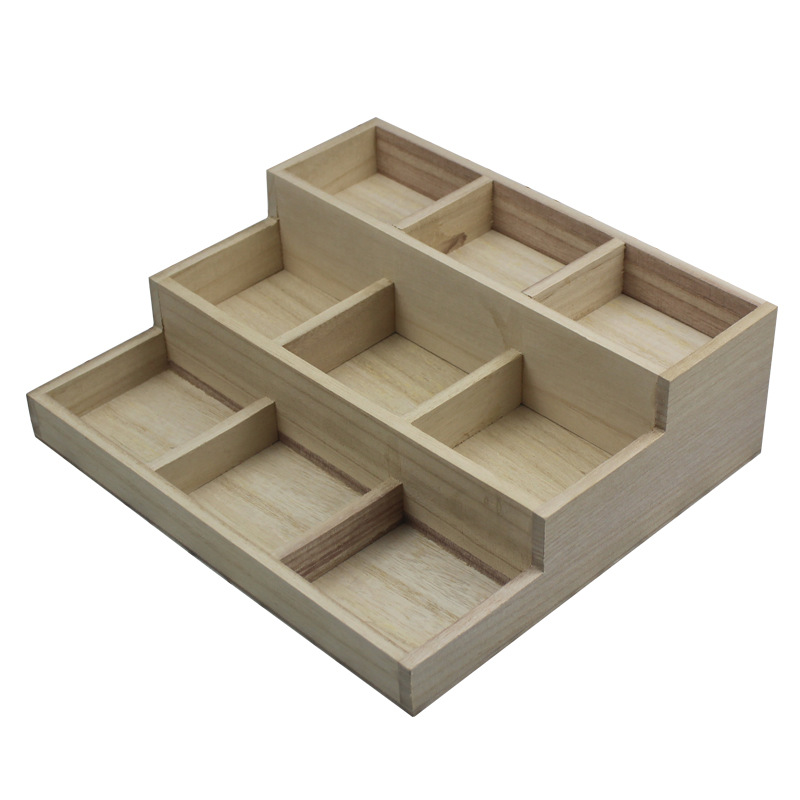 Caja de almacenamiento de cosméticos de madera de múltiples capas productos para el cuidado de la piel caja de madera de almacenamiento de madera multi-rejilla tocador organización caja de madera