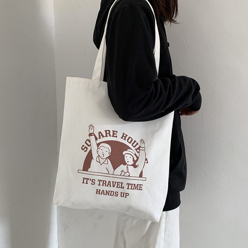 Nuevo bolso de lona para mujer, un solo hombro, estilo ulzzang coreano y japonés, gran capacidad, bonito bolso de lona ins, venta al por mayor.