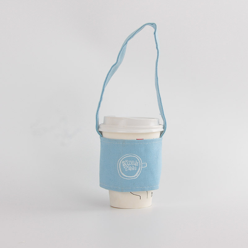 手摇帆布奶茶杯套 咖啡饮料ins网红款杯袋 圆形手提袋印LOGO