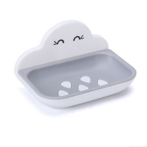 Wall-mounted suction cup soap holder, hole-free bathroom soap dispenser, double-layer draining cloud-shaped soap dish
