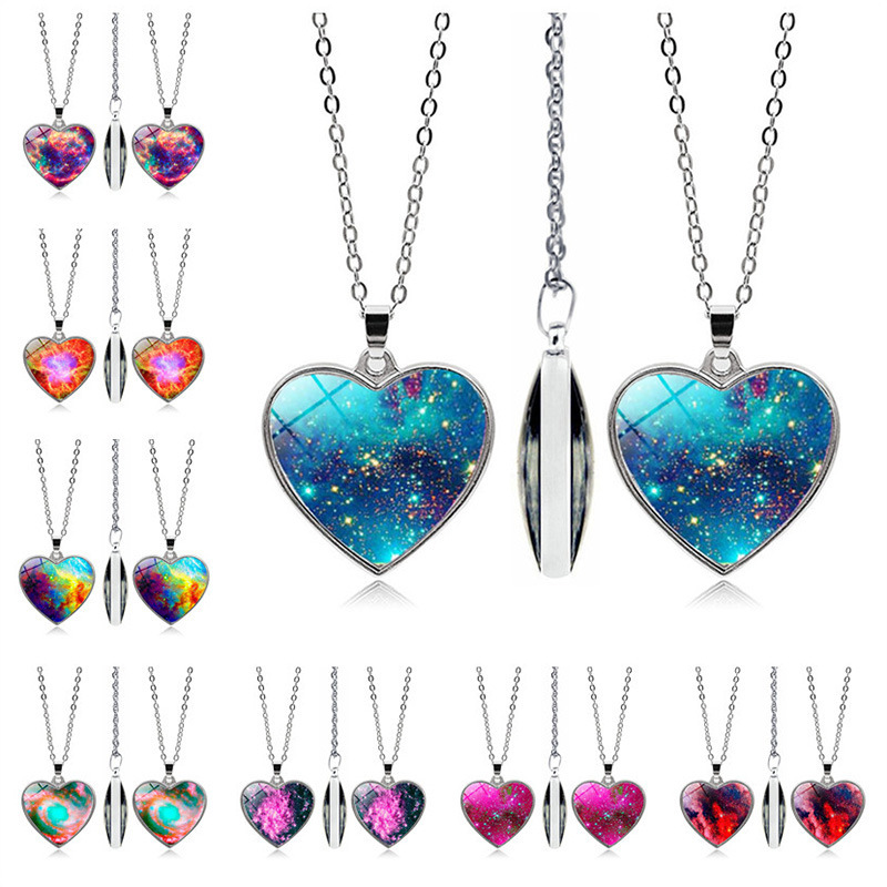 Cross-border New Accessories Cosmic Star Nebula Time Gem Love Necklace European and American Double-sided Pendant Jewelry Cross-border New Accessories Cosmic Star Nebula Time Gem Love Necklace European and American Double-sided Pendant Jewelry