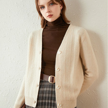 2020冬季新款羊毛开衫纯色羊毛针织衫外套 V领羊绒毛衣女加厚