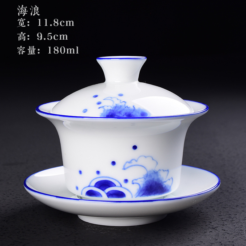 Cubierta pintada a mano Tazón Taza de té de cerámica juego de té de Kung Fu hogar tamaño pequeño Tazón de té Taza blanca tostada de porcelana Taza de té de tres piezas cubierta Tazón