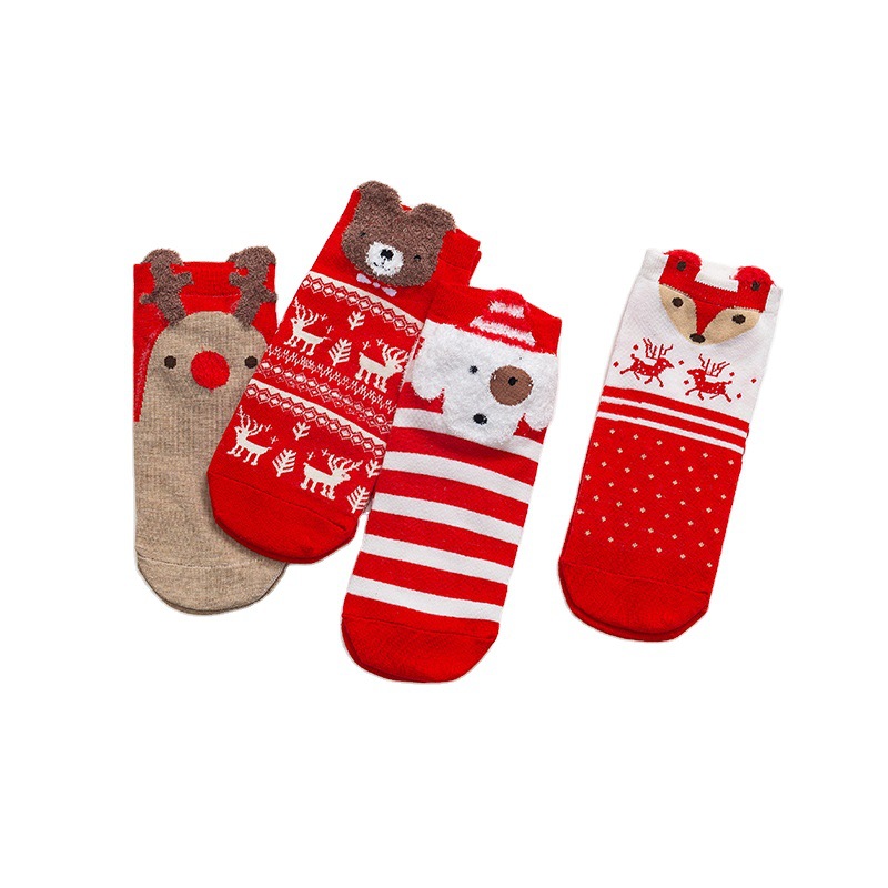 Calcetines de otoño e invierno para mujer, calcetines de algodón, calcetines navideños con dibujos animados, calcetines cortos navideños de estilo japonés con dibujos animados en 3D