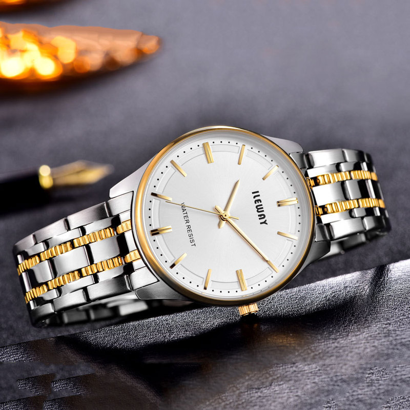 Safety Butterfly Buckle Couple Elder Elroway Ileway6434 Stainless Steel Leather Bracelet Steel Belt Real Belt