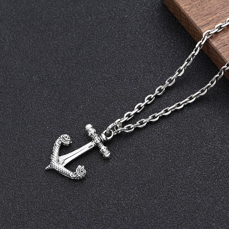Retro accessory, trend fashionable necklace, pendant for men and women, silver 925 sample, Korean style