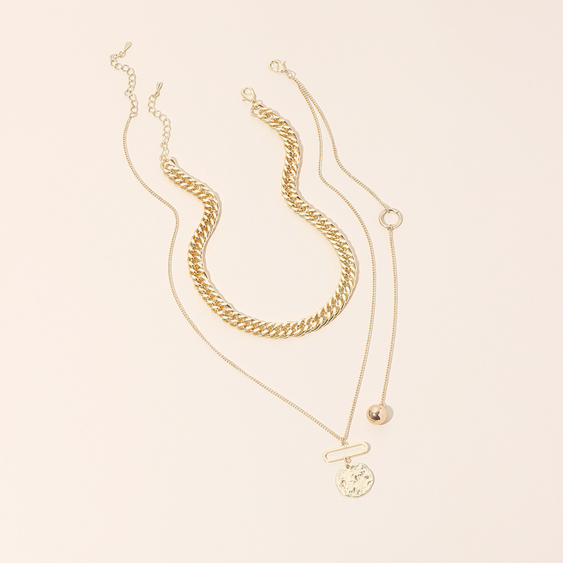 70g Weight Necklace Classification Wedding, Travel Occasion Alloy Material Women'S Gender Simple Style Style White, Gold Color Multi-layered Retro Chain Necklace Women Tide Fashion Personality Hip Hop Medal Pendant Clavicle Chain 3