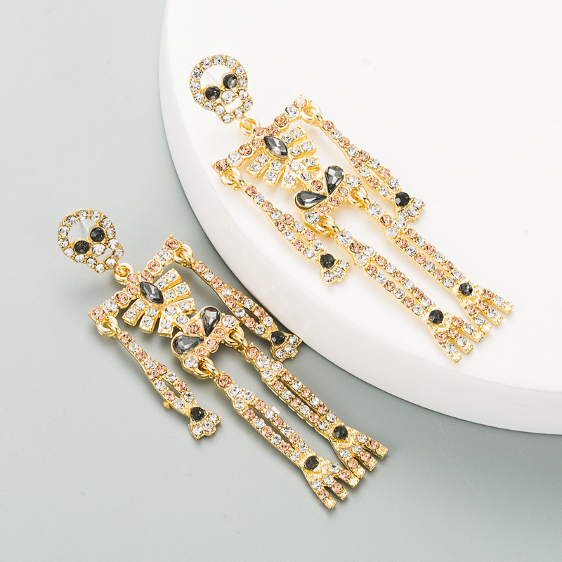 Boucles D&#39;oreilles En Alliage De Crâne Squelette Incrusté De Strass display picture 3