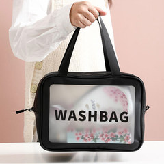 New Transparent PU Makeup Bag with Large Capacity Waterproof Shower Bag Semi-transparent Sanding Toothbrush Storage Bag Wholesale