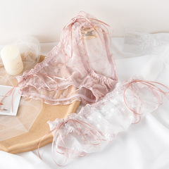 Sweet and Sexy Low-Waisted Lace Comfort Fairy Girl Star Print Net Fabric Cotton gusset Triangle Pajamas