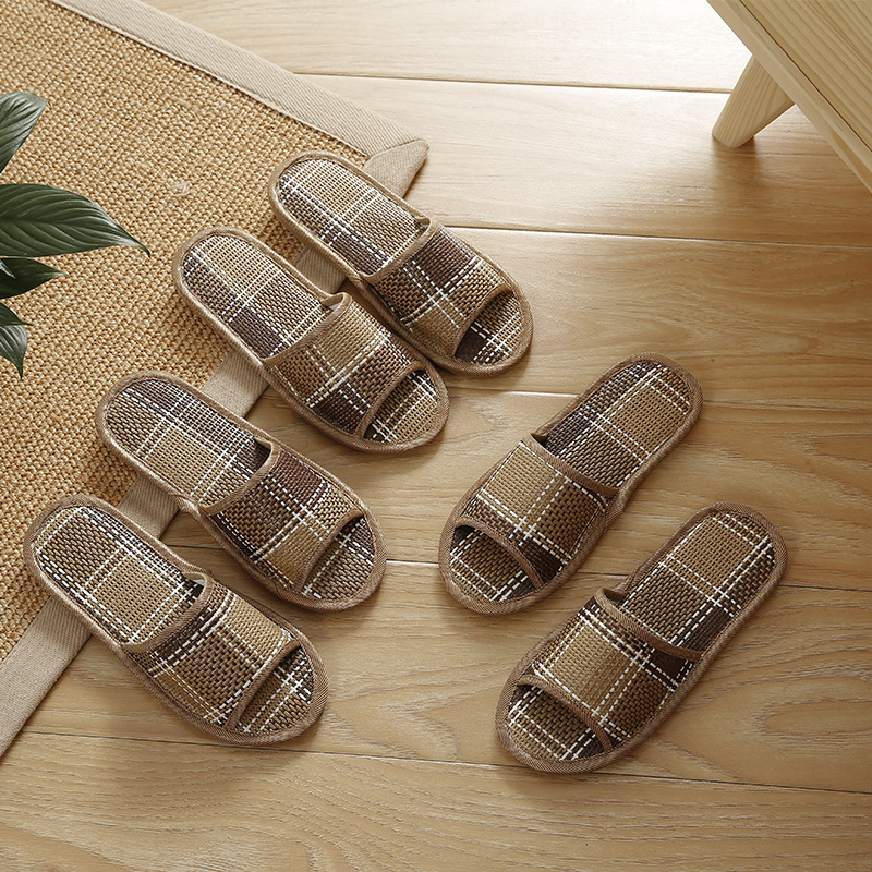 拖鞋女夏季室内厚底家用男士竹藤草席地板居家亚麻拖鞋批发夏天|ru