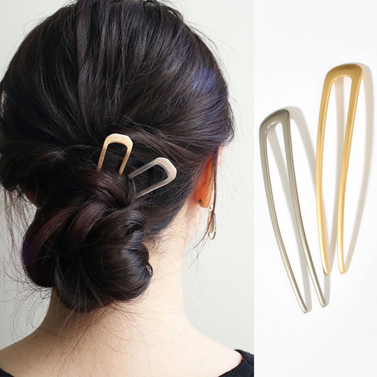 ins Metal Hairpin temperament Simplicity modern Flaxen Hair u- Hairpin Versatile Headdress Meatball head Hairpin