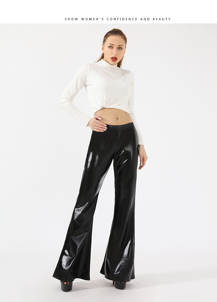 Fashion Solid Color Pu Polyester Full Length Patchwork Flared Pants display picture 4