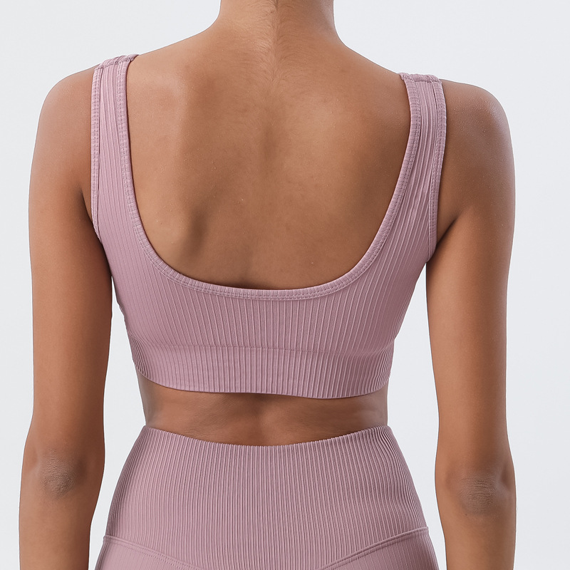 Transfronterizo amazon europeo y americano sin costuras yoga ropa interior deportiva sujetador a prueba de golpes en forma de u color sólido yoga sujetador deportivo para mujeres