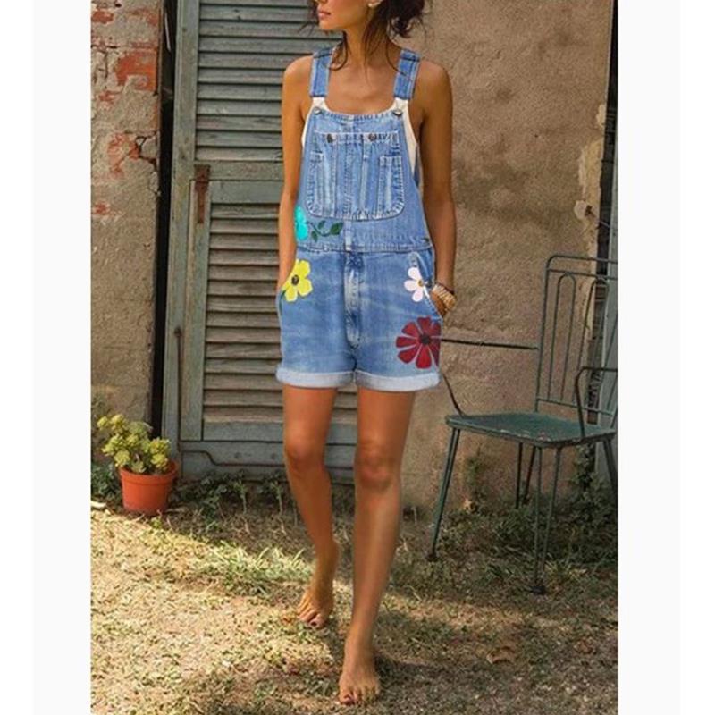 printing loose and thin denim overalls shorts NSYF2167