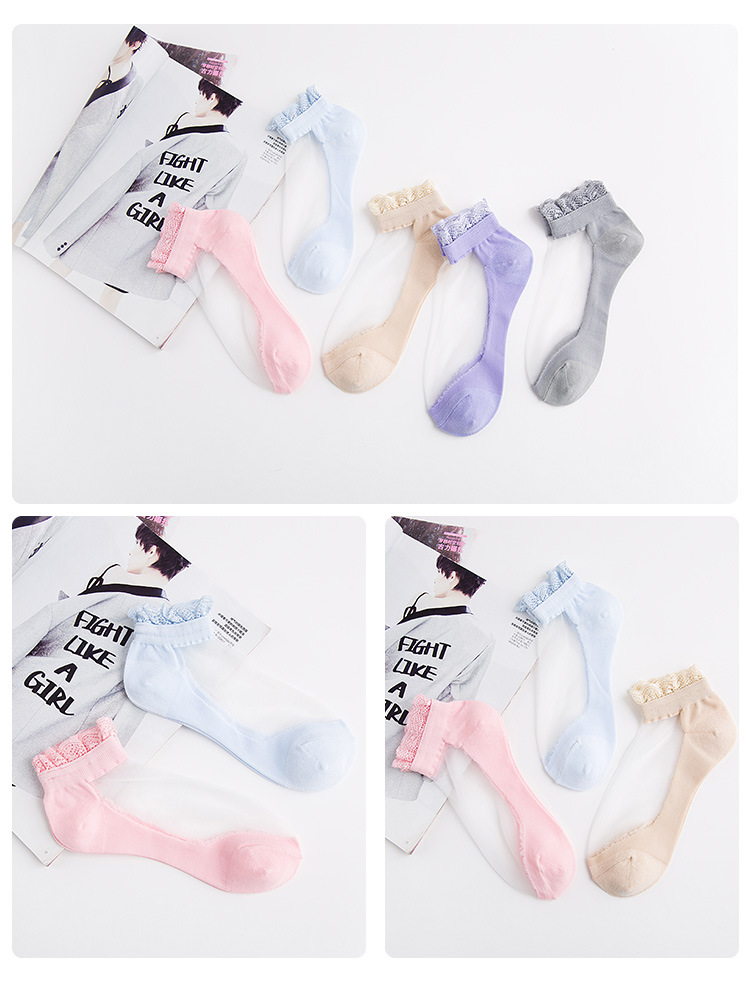 Spring and summer plus cotton bottom silk short lace socks NSFN14040