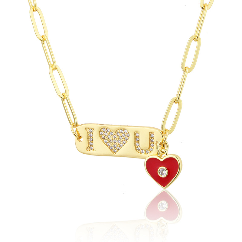 Diamond-studded Letter Love Tag Pendant Necklace display picture 1