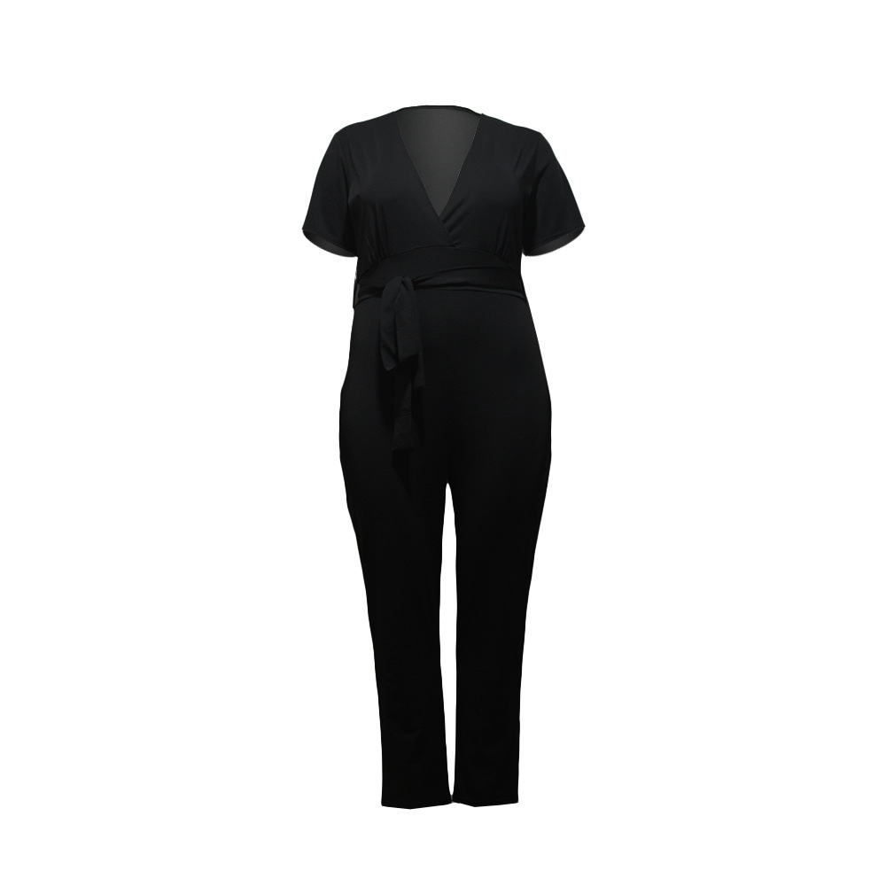 Women's Fashion V-neck Waistband Wide-leg Pants Suit