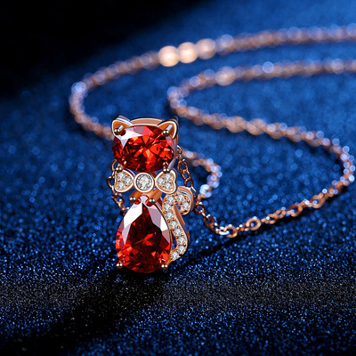The only source new pattern Sweet fashion Trendsetter lovely Adorable pet Kitty Rose red gemstone Pendant clavicle