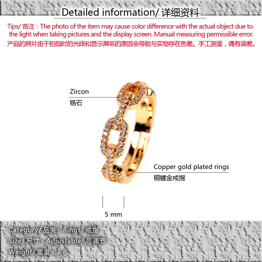 New Ring 8 Word Ring Chain Ring Buckle Ring Joint Ring Fashion Personality Zircon Index Finger Ring Wholesale Nihaojewelry display picture 1