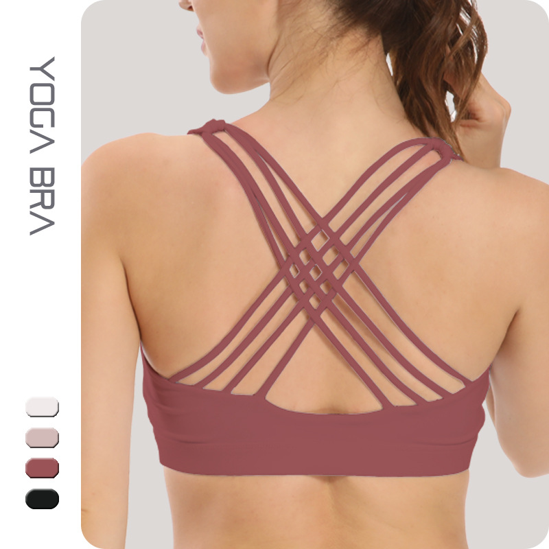 厂家货源新款纯色健身文胸运动吊带瑜伽背心夏季交叉内衣