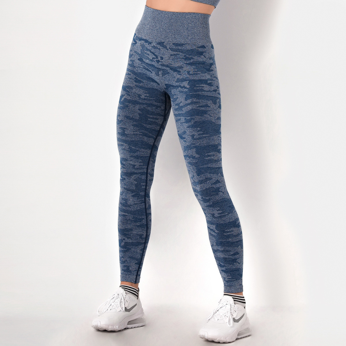 Pantalones de yoga deportivos elásticos de cintura alta sin costuras NSLX14696