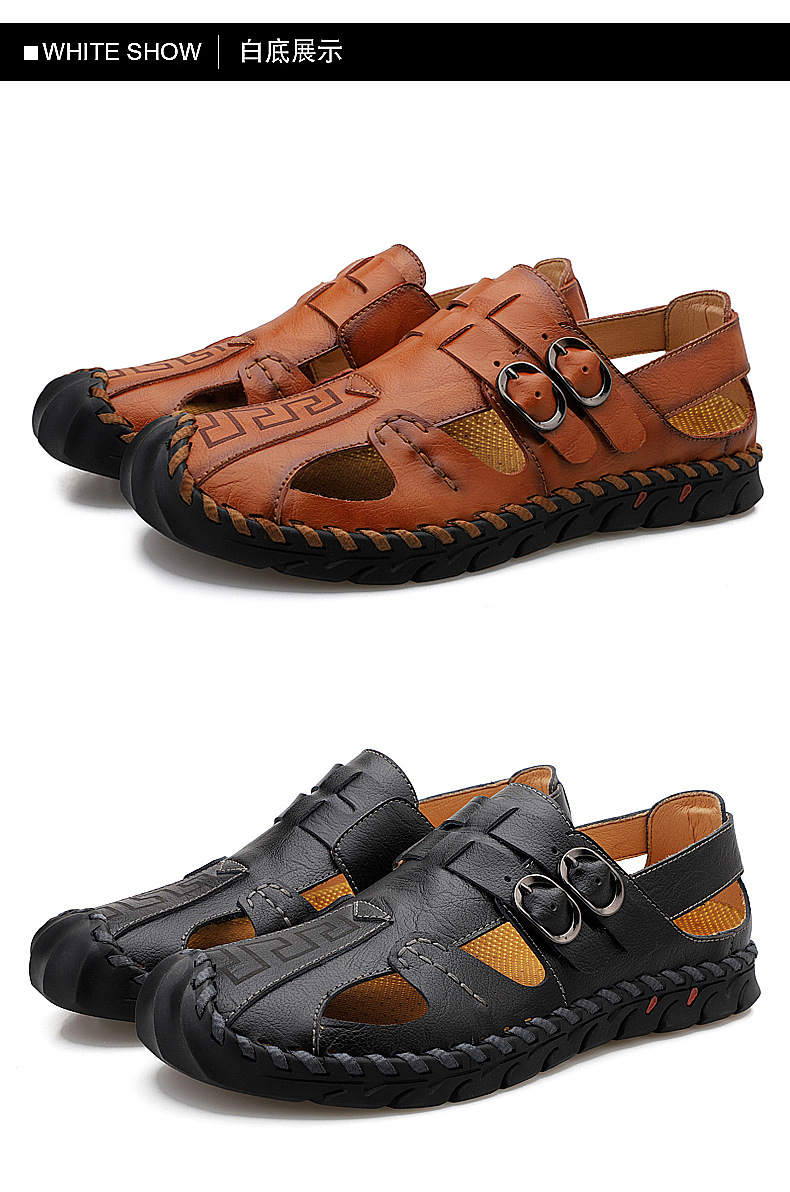 Cross-border large-sized foreign trade men's sandals, men's genuine leather beach shoes, men's sandals, anti-slip soft-soled sports and casual flip-flops undefined