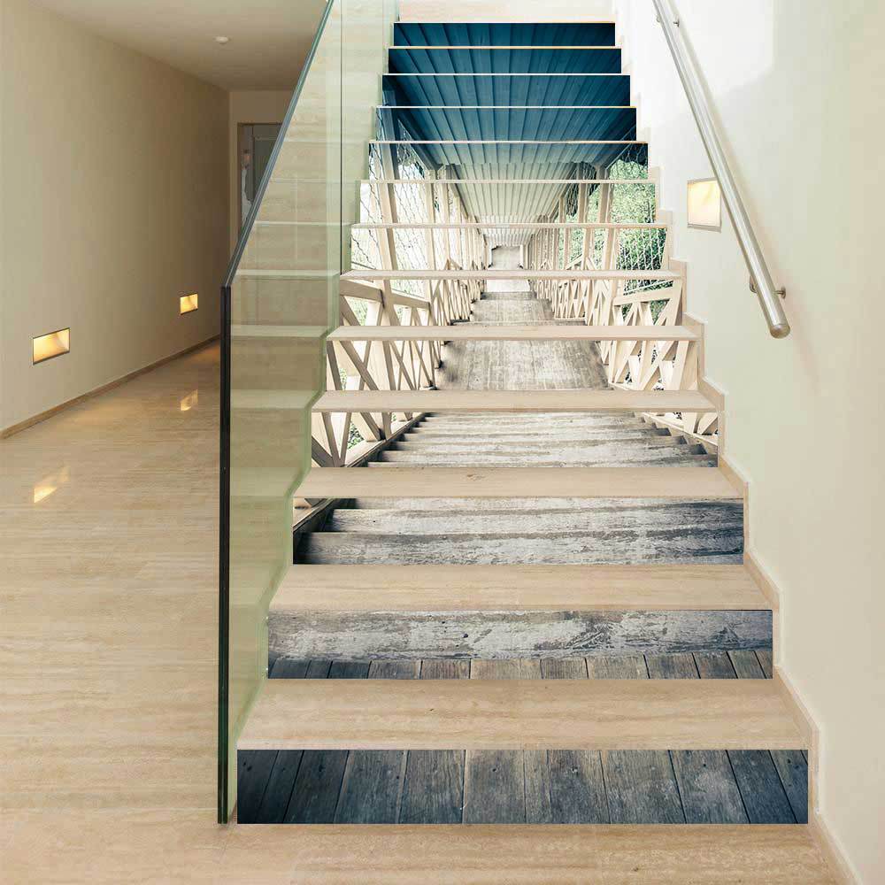 创意3D楼梯通道门贴翻新自粘卧室墙贴纸 天桥楼梯13片楼梯贴定制