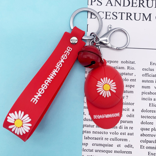 Soft Rubber Rope Daisy Hat Keychain Cartoon Baseball Cap Shape Bag Hanger Cute Shoes Clothes Accessory