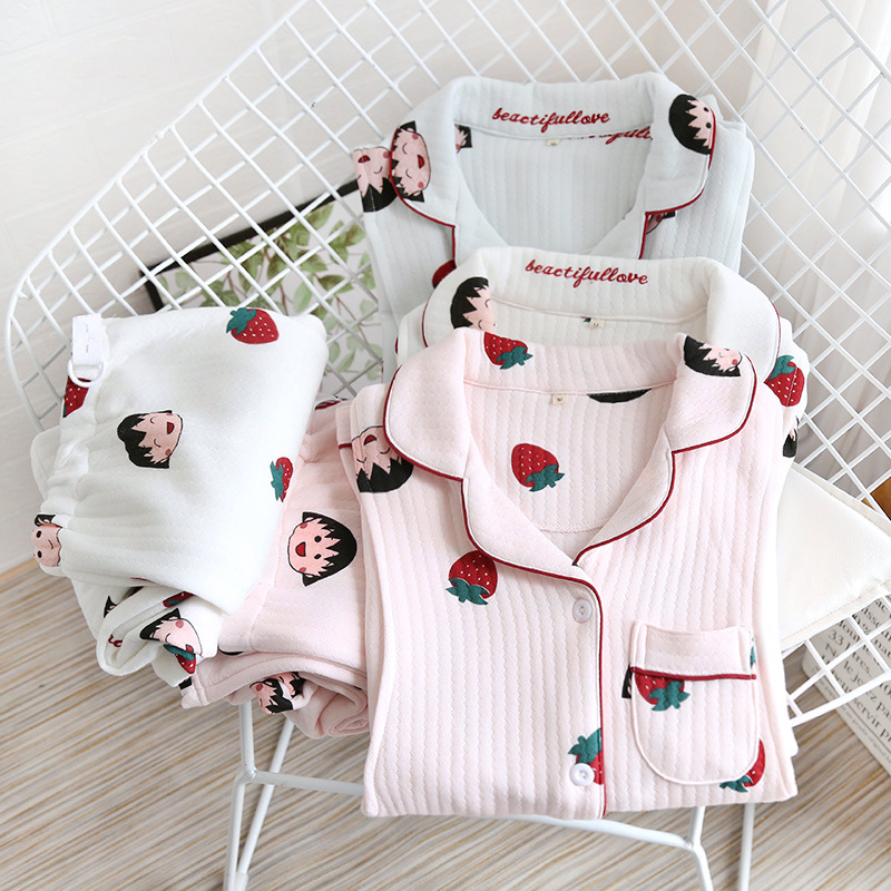Autumn and Winter New Air Layer Breastfeeding Clothes plus size Home Clothes suit Maternity and Maternity Dual-use Cotton-padded Moon Clothes Feeding Pajamas