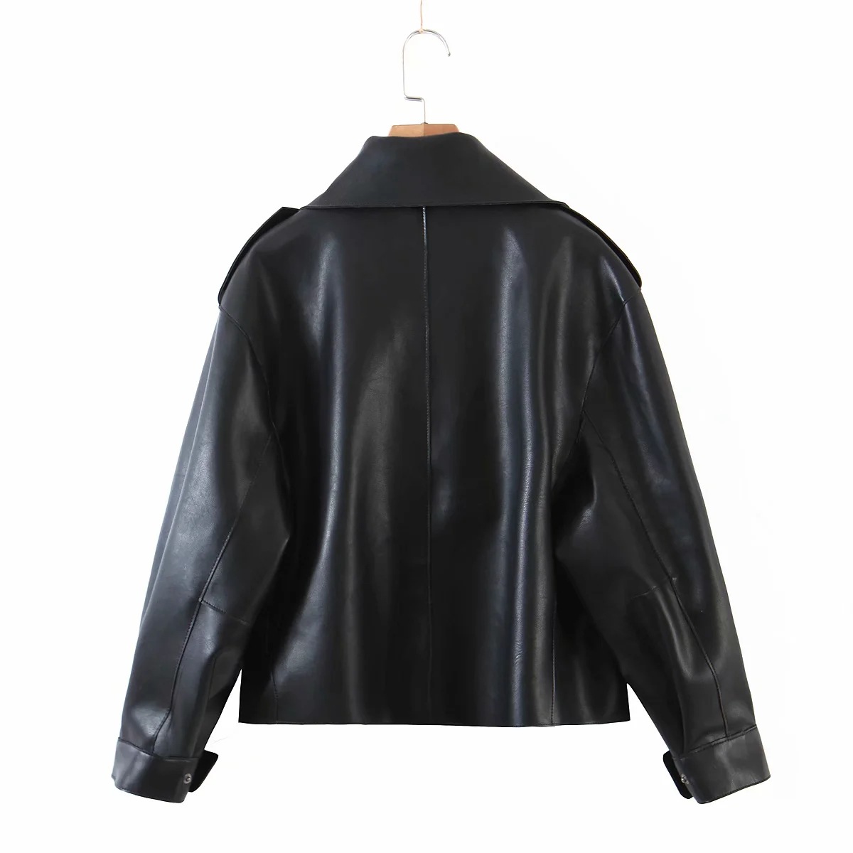 loose lapel leather jacket NSHS31487