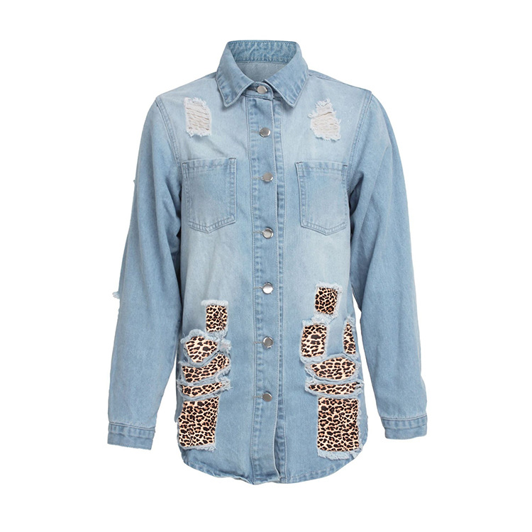 nihaostyle clothing wholesale fashion women s leopard stitching denim jacket NSWL65602