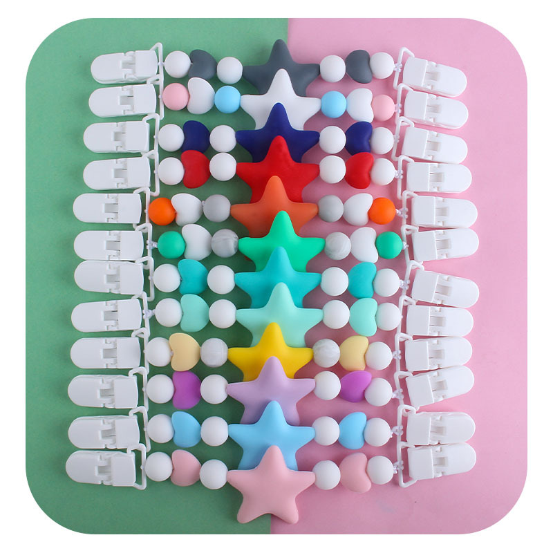 Bebé dibujos animados gran estrella chupete cadena pañuelo clip bebé calmante de silicona molar Juguete plástico doble cabeza clip
