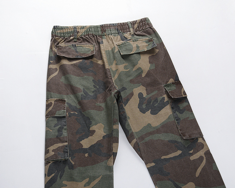Men's clothing high street washed camouflage large pockets elastic waist tie micro flared overalls casual jeans jeans_voghion.com