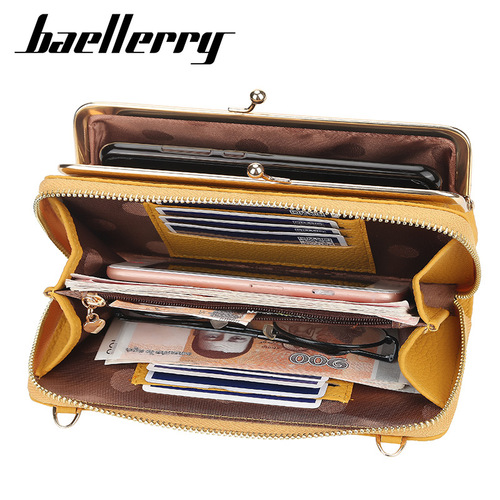 baellerry new mobile phone bag for women Korean version with lychee pattern large capacity crossbody bag fashionable zipper horizontal wallet