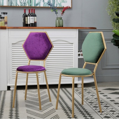 北欧时尚六角形布艺餐椅 客厅家用小凳子咖啡厅简约金色休闲椅子|ru