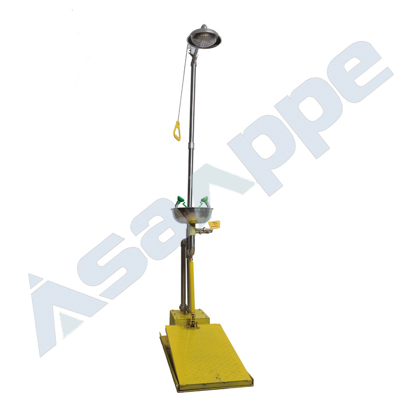 304不锈钢复合式紧急双口喷淋洗眼器立式淋浴冲淋验厂踏板洗眼器