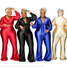 A148跨境大码女装2021新款长袖秋季纯色长款时尚休闲套装源头厂家