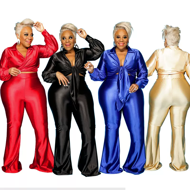 A148跨境大码女装2021新款长袖秋季纯色长款时尚休闲套装源头厂家