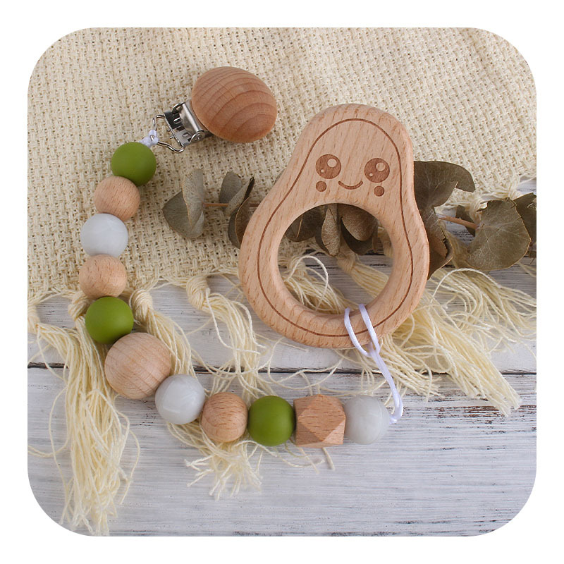 Bebé haya dibujos animados juguete aguacate mordedor pulsera bebé Seguridad Protección Ambiental silicona chupete cadena mordedor palo
