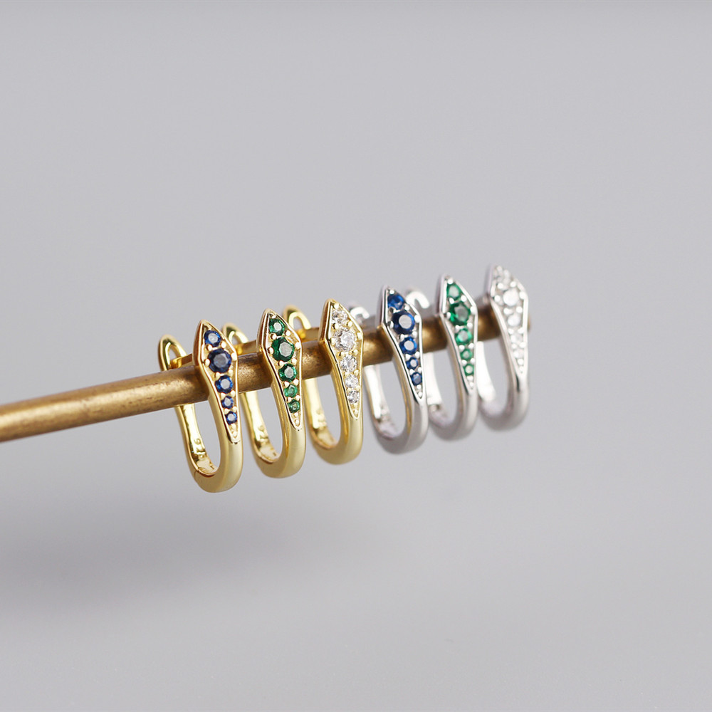 18K Real Gold Plated Plating Material Gem Inlay Material S925 Sterling Silver U-shaped Color Zirconium Earrings Wholesale Nihaojewelry
