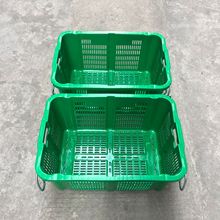 供应广州蔬菜篮筐带铁耳周转筐生鲜配送箩物流运输框网格密眼胶箩